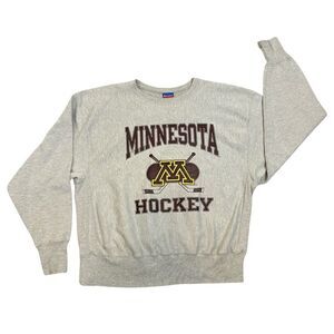 CHAMPION Reverse Weave Gray Minnesota Golden Gophers Hockey Sweatshirt Size XL